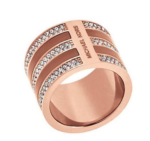 Michael Kors  Women’s Rose Gold Pave Crystal Tri Ring Sz 8