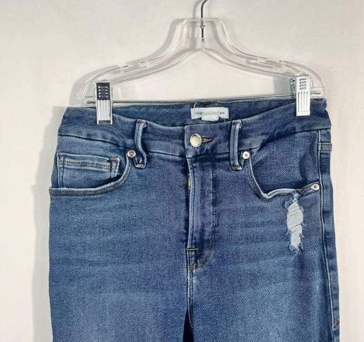 Good American Mid Rise Ankle Crop Distressed Raw Hem Skinny Jeans S 2/26 Stretch