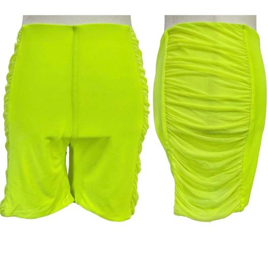 4S13NNA New 4SI3NNA Neon Mesh Side Panel Bike Shorts Yellow Green Sheer Side Biker Short