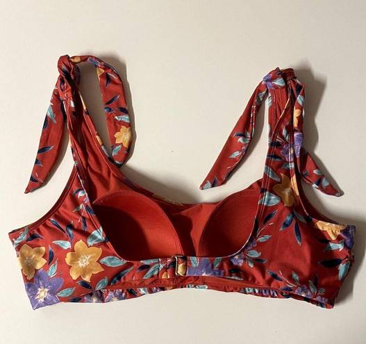 Modcloth  Red Floral Tie Strap Swim Suit Top