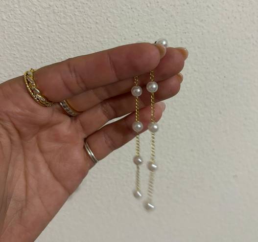 Anthropologie Gold Pearl Drop Earrings