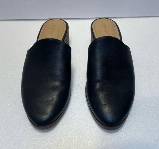 Gibson Latimer JOURY BLACK LEATHER BLOCK HEEL MULES Sz 9 Almond Toe