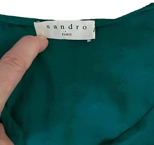 Sandro  Paris 42 8 10 Claudia Emerald Green Dot Jacquard Dress Mini Satin Viscose