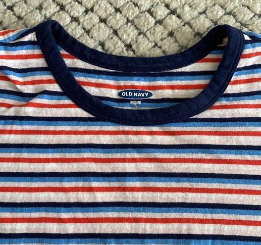 Old Navy  Women’s Red, White, and Blue Horizontal Striped Short Sleeve T Shirt