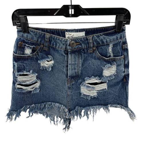 Vintage Havana  distressed mini skirt button fly denim jean blue 4 26 S