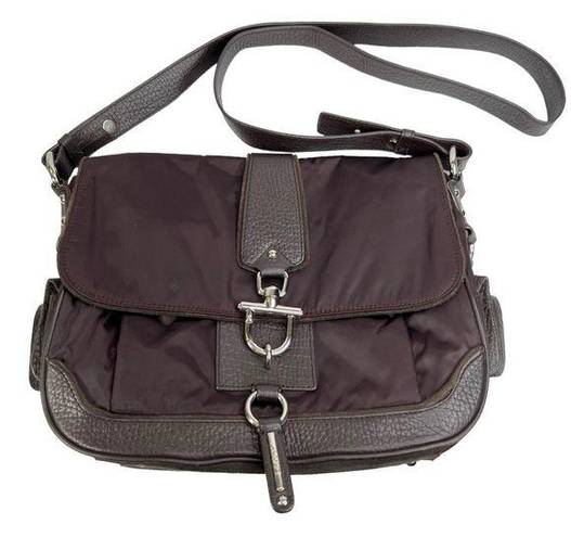 DKNY  Brown Suede & Dark Purple Satin Crossbody Purse