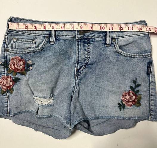 Silver Jeans  Aiko Jean Shorts Floral Embroidered Denim Size 28