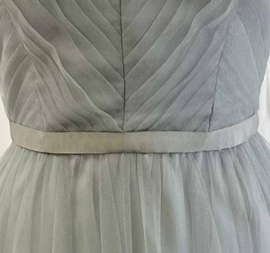 Monique Lhuillier  Bridesmaid Womens 12 Tulle Petra Pleated Sleeveless Gray Maxi