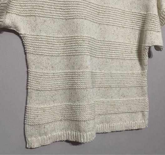 Coldwater Creek  Cotton Blend Short Sleeve Boho Chunky Knit Cream Sweater Medium