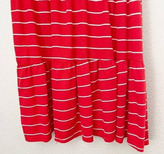 See You Monday  Striped Tiered Knit Red White Dress Medium