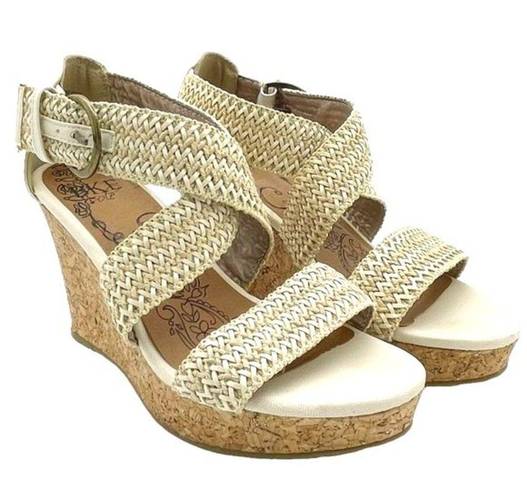 BKE Buckle  Sole Reid Cream & Cork Platform Woven Strap Sandals Women’s Size 8.5