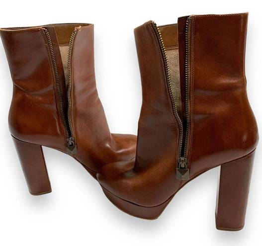 Michael Kors  Brown Leather Frenchie Platform Bootie Heeled Ankle Boots