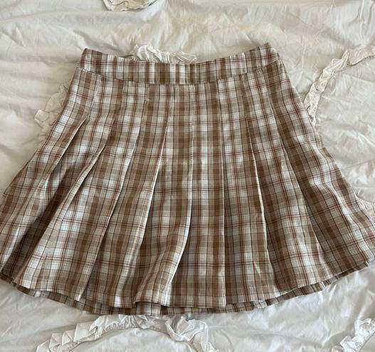 Boutique Pleated Plaid Skirt Tan Size M