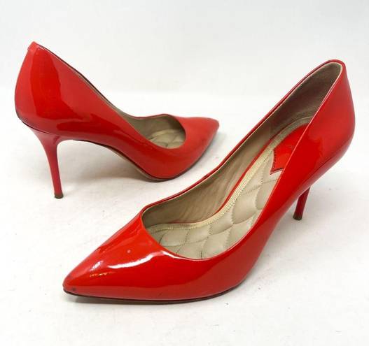 Brian Atwood  Malika Orange Red Genuine Patent Leather Pointed Toe Pump Heel Sz 6