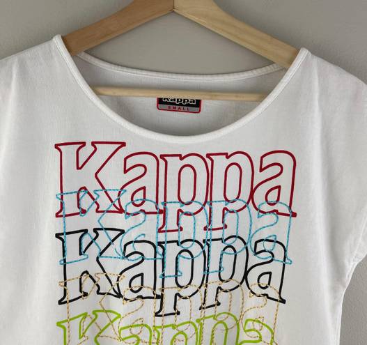 Kappa Women’s White Multicolor Stitch Work Graphic Short Sleeve Cropped Tee