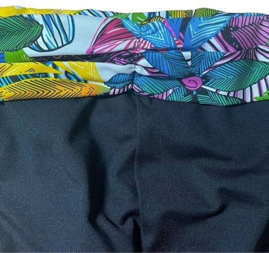 La Blanca NWT  Vintage Y2K Ruched Tropical Waist Black Bikini Bottom Size 12 NEW