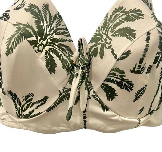 Cacique  Beige Green Palm Longline Underwire Swim Bikini Top Plus Sz 42F NEW Tags