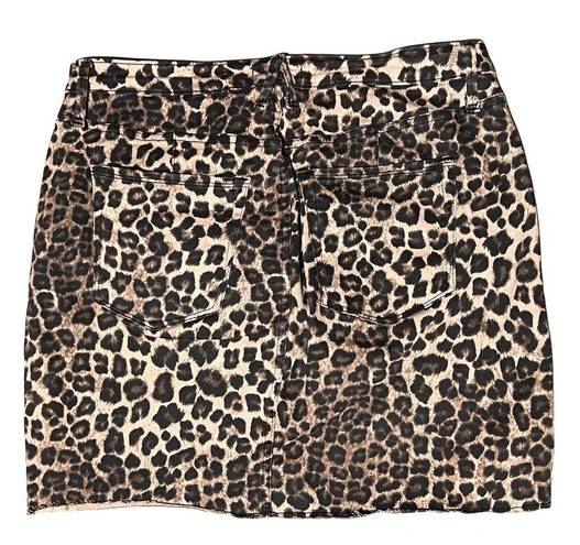 Good American  Leopard Print Raw Edge Denim Mini Skirt, Size 14/32