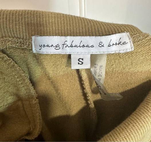 Young Fabulous and Broke  Groove Jogger Pants Khaki Green High Waist Lounge Pants S