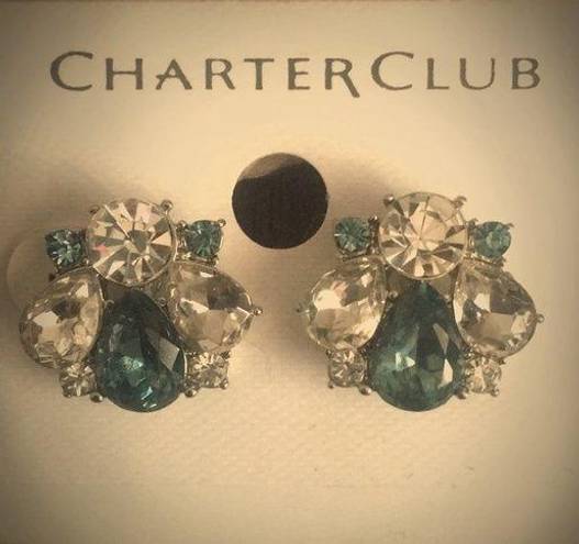 Charter Club NWT Stunning Blue and Translucent Crystal Stone Stud Earrings