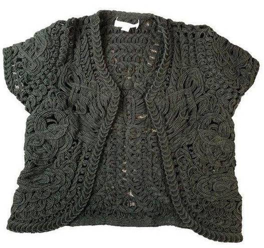 Coldwater Creek Boho Crochet Festival Vest Size 4 Cropped Hippie Black Chunky Knit Hipster 34"