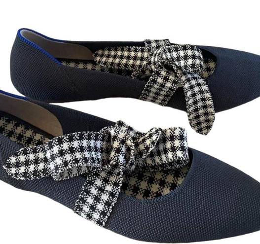 Rothy's Rothy’s charcoal blu gingham black& white bow detail pointed flats 9.5 gorgeous