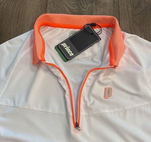 Polo Prince half zip tennis  white and orange short sleeve collared shirt M/L