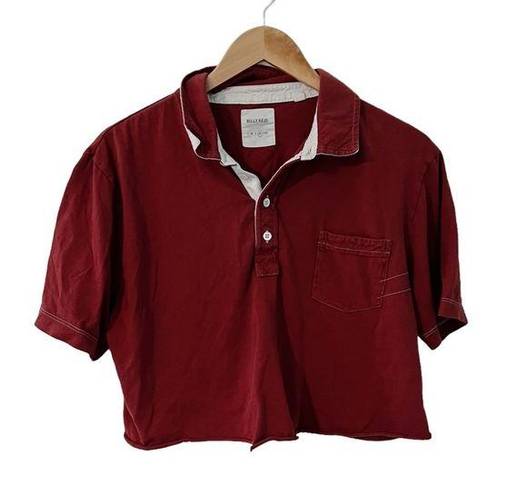 Billy Reid  Women's Red Cotton Cropped Quarter Button Polo