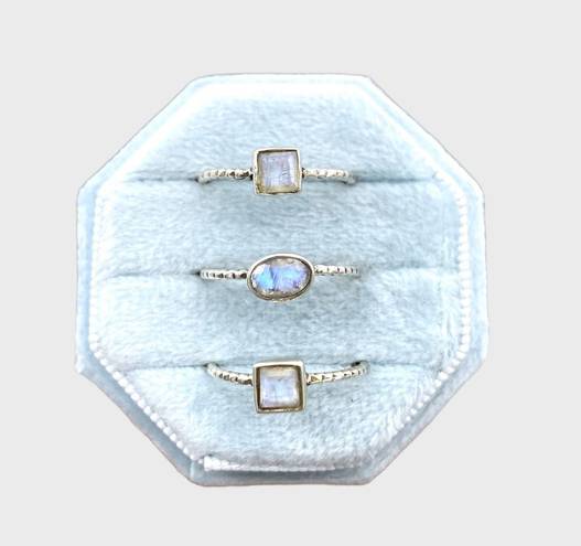 Sterling Silver Rainbow Moonstone Stacker Ring Trio - Sz 6