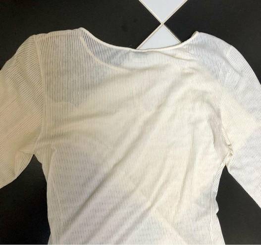 Natori Vintage 80s 90s  Sheer Lace Top Button Scoop Neck Cream Ivory White Small