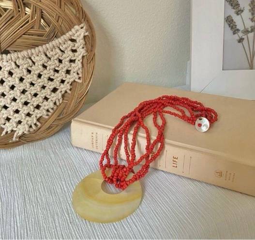 American Vintage Vintage “Naida” Coral and Seashell Beaded Necklace Beachy Nautical Holiday Vacation