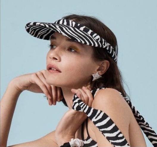 Lele Sadoughi NWT  x Solid & Striped Collab Zebra Visor Animal Print Furry Fuzzy