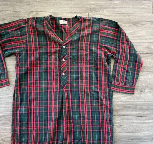 L.L.Bean Vintage  Womens Sleep Shirt Collared Plaid Red Green Size XL