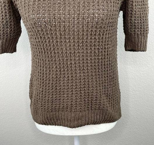 Michael Stars  Astrid Dolma Pullover Open Knit Short Sleeve Sweater Brown Small