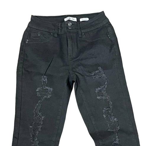 Ymi  Wanna Betta Butt? Mid-Rise Distressed Stretch Skinny Black Jeans Women 29