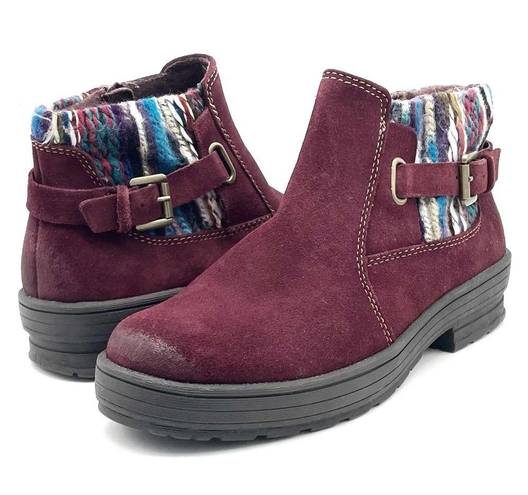 Earth Origins  Tate Bootie Burgundy Suede Boho Knit Ankle Boot Women’s Size 9