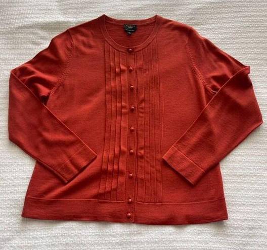 Talbots PL  Orange Pleated-Front Merino Wool Cardigan