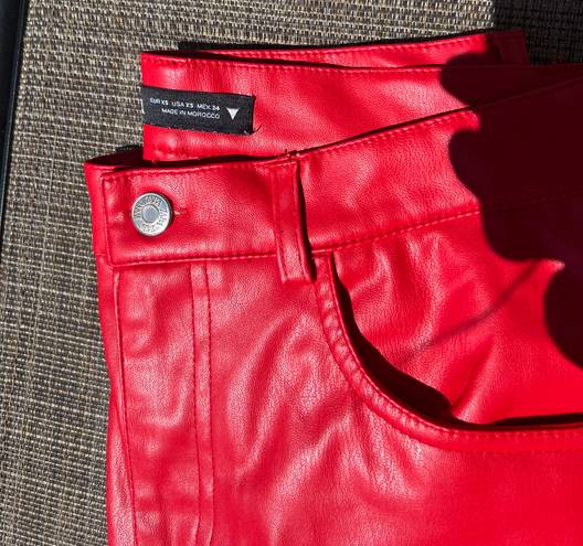 ZARA Red Leather Straight Pants