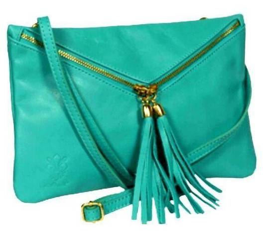 Vera Pelle VTG  Italian LEATHER HANDBAG Teal Crossbody Shoulder Wristlet Clutch!