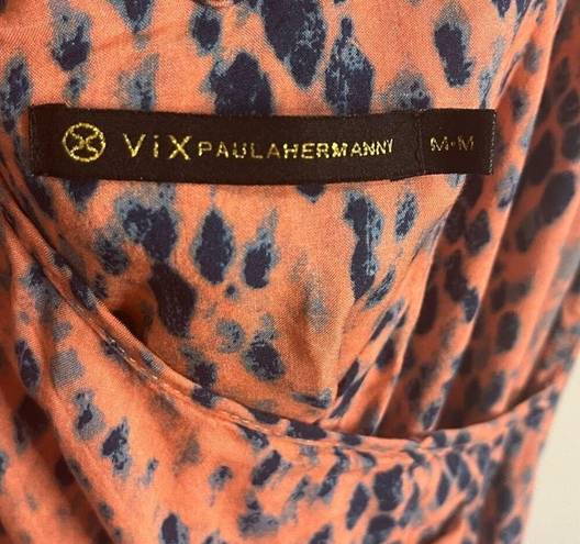 Vix Paula Hermanny  Bia Wrap Dress Coral and Blue Print Lightweight Exotic sz. M