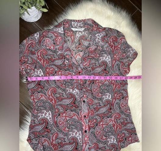 St. John  Knits Russian Red Multi Paisley Print Blouse