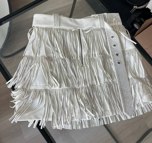 White Fringe Mini Skirt Size L