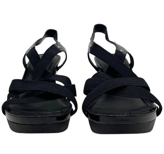 Ralph Lauren Women’s 10 Patent Leather Black Sandals Stretch Sling Stap Wedges