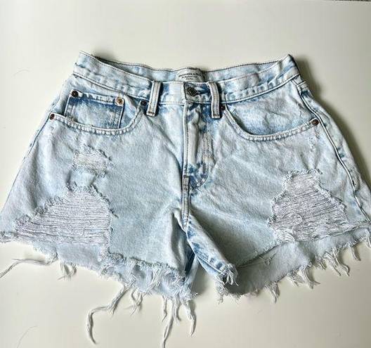 Abercrombie & Fitch  Boyfriend Mid Rise Curve Love Distressed Denim Shorts