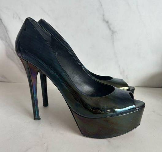 Brian Atwood  Bambola Black Patent Leather Platform Heels Sz 9.5