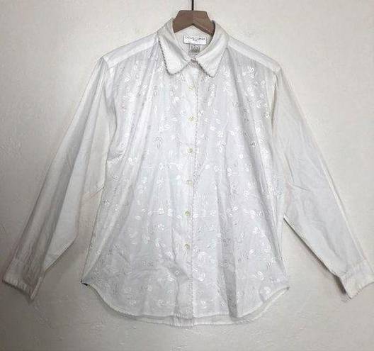 Krass&co VINTAGE! 90s CASUAL CORNER & . WHITE EMBROIDERED SCALLOPED BUTTON UP SHIRT TOP