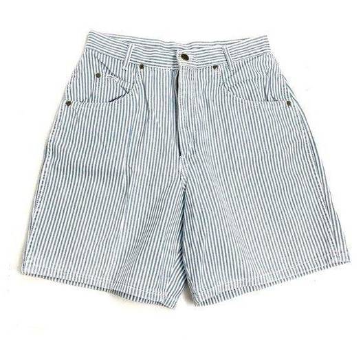 Bermuda Vintage 80’s CHIC Light Blue Railway Stripe Mom Jean  Shorts