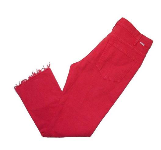 ma*rs NWT Mother Hustler Ankle Fray in  Red High Rise Bootcut Crop Jeans 25