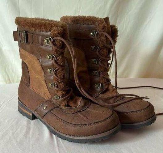 Rock And Candy  Danlea Winter Boot Faux Suede Faux Fur Lace Up Mid Calf Brown 9.5