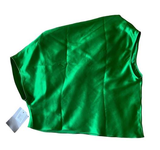 Michelle Mason  emerald green asymmetrical off-shoulder drapey silk blouse